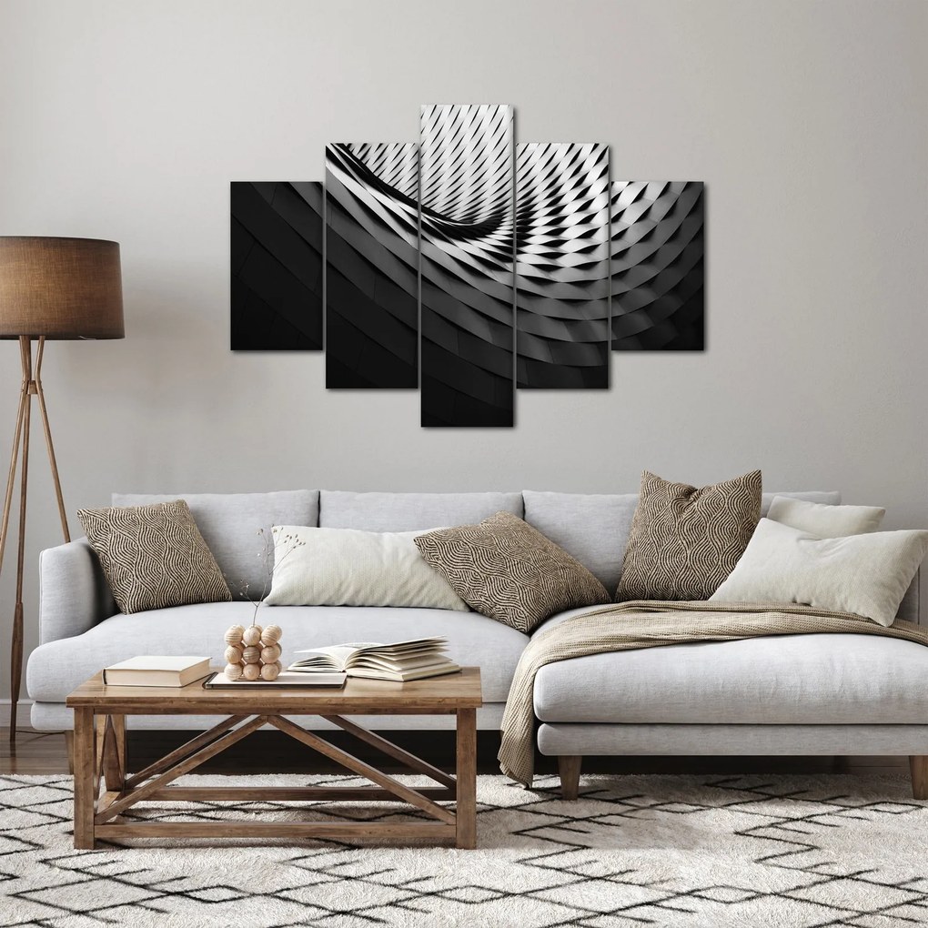 Abstraktný obraz - čiernobiela špirála (150x105 cm)