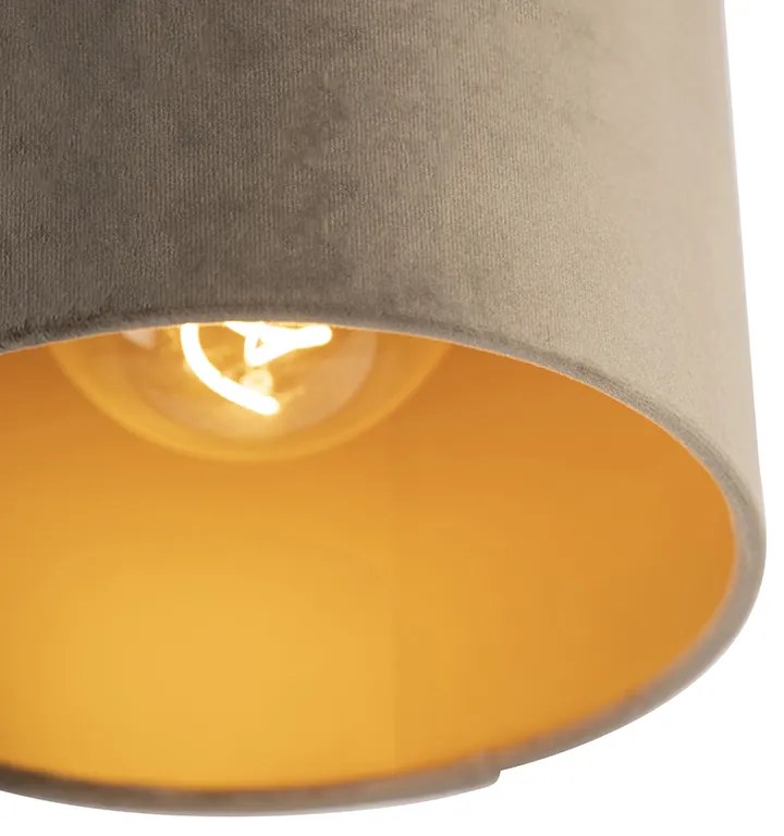 Stropná lampa s velúrovým tienidlom taupe so zlatom 20 cm - čierna Combi