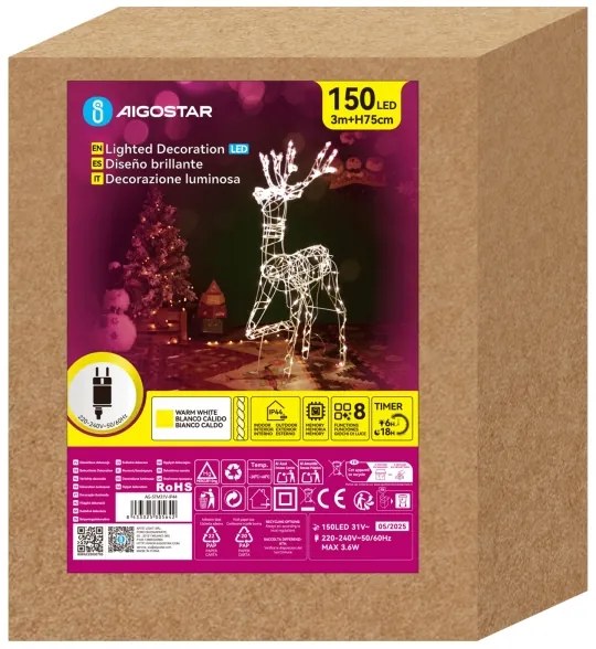 Aigostar - LED vonkajšia vianočná dekorácia LED/3,6W/31/230V 2700K 75 cm IP44 sob