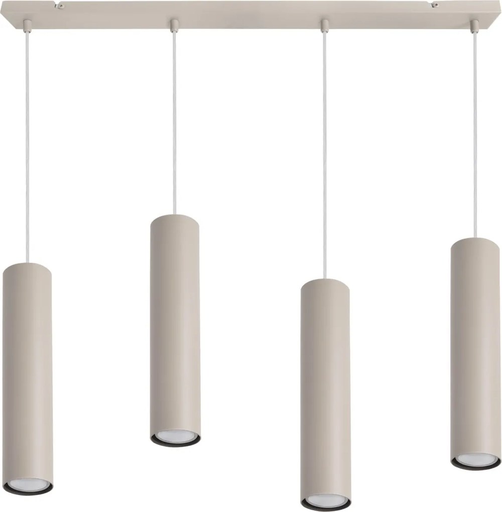 Závesné svietidlo Tuba, 4x béžové kovové tienidlo
