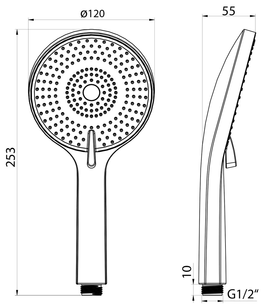 Sapho Sapho, Ručná masážna sprcha, 3 režimy, Ø 120 mm, ABS/čierna matná, SK879B