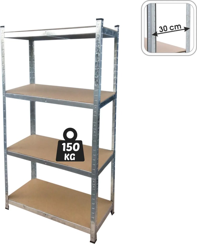 CH 4- policový kovový úložný regál Tosca I. 150 x 70 x 30 cm