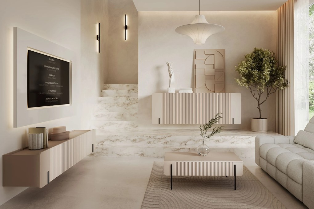 Závesná TV skrinka Malmi 200 cm - kašmírová / čierna