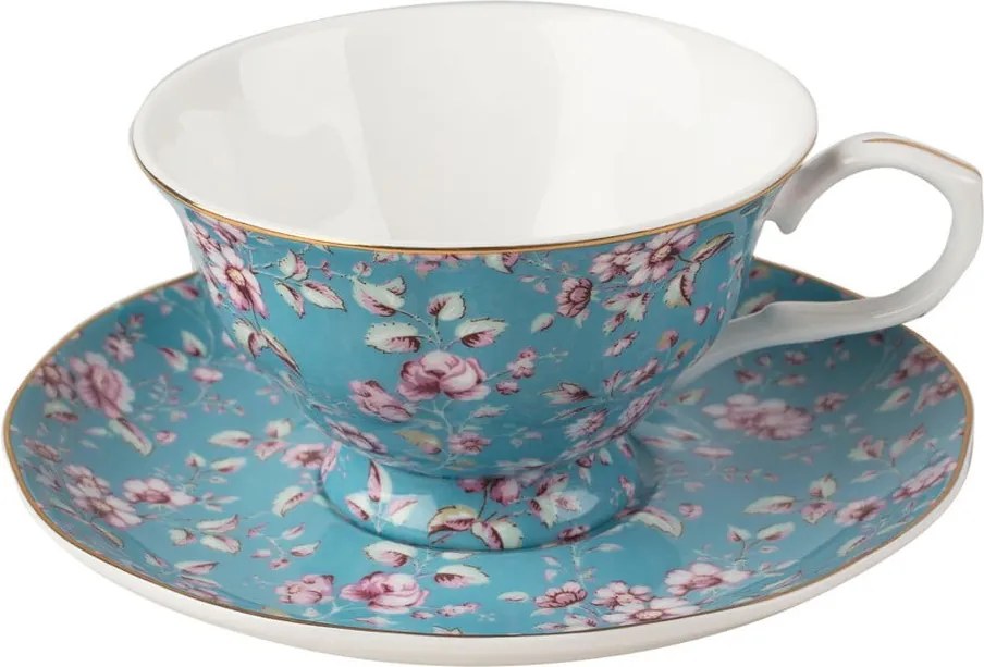 Modrý porcelánový hrnček s tanierikom Creative Tops Ditsy, 200 ml