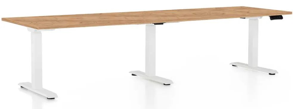 Výškovo nastaviteľný stôl OfficeTech Long, 260 x 80 cm, biela podnož, dub kraft