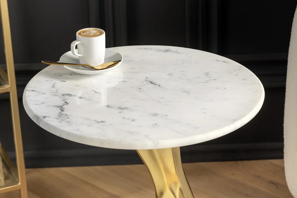 Príručný stolík TEAR 60cm zlatobiely mramor