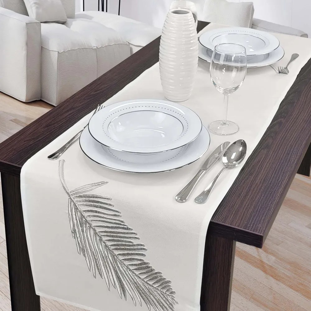 Dekorstudio Elegantný behúň na stôl s listom - biely