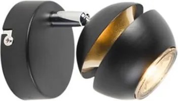 Moderné bodové svetlo 1-žiarovkové čierne so zlatým vnútorným priestorom - Buell Deluxe