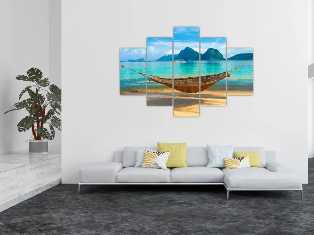 Obraz - Hojdacia sieť na pláži (150x105 cm)