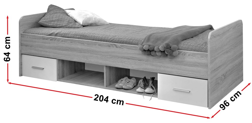 Jednolôžková posteľ 90 cm Daron 23 DSW DI-04 (dub sonoma + biela) (so zásuvkami). Akcia -19%. Vlastná spoľahlivá doprava až k Vám domov. 1024527