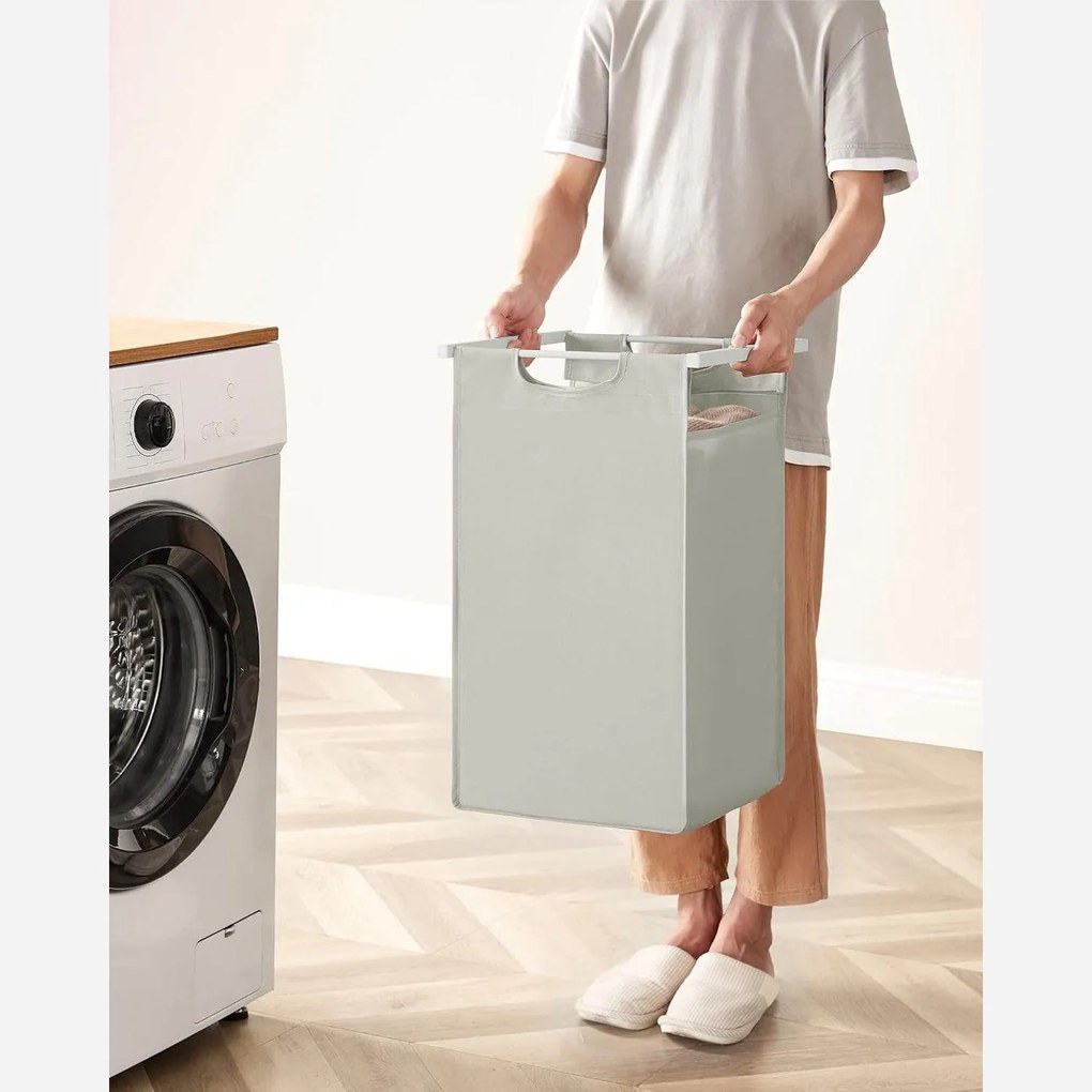 Kôš na bielizeň, 3 priehradky, s poličkou, kovový rám, biely