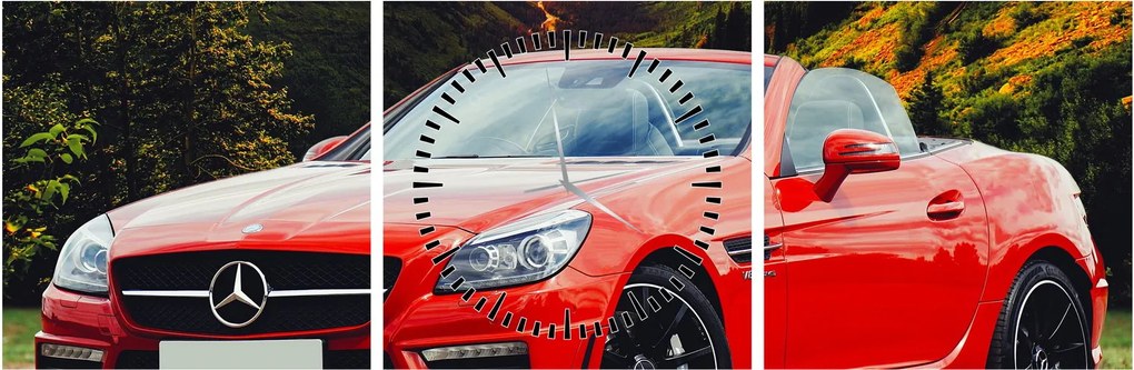 Obraz - červený Mercedes (s hodinami) (90x30 cm)