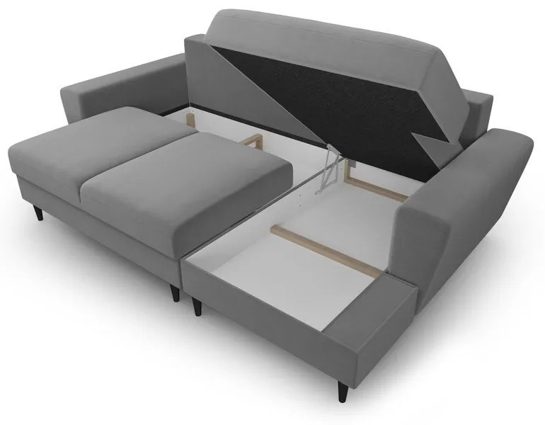 Svetlosivá zamatová rozkladacia/s úložným priestorom rohová pohovka (pravý roh/s leňoškou) Kyoto – Cosmopolitan Design