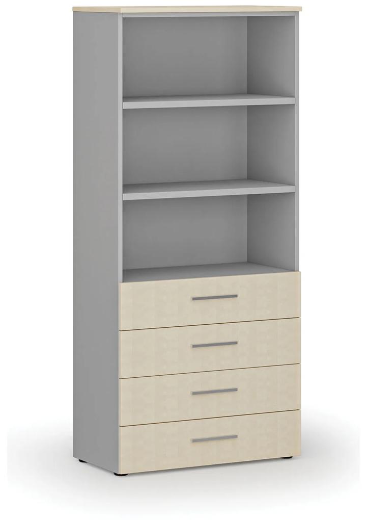 Kancelárska skriňa so zásuvkami PRIMO GRAY, 1781 x 800 x 420 mm, sivá/orech