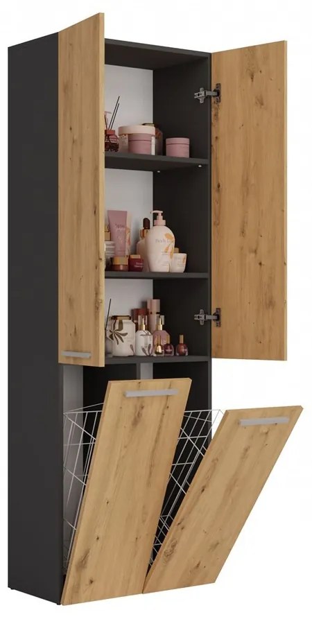 Kúpeľňová skrinka s 2 košmi na bielizeň NEL ART I dub artisan/antracit