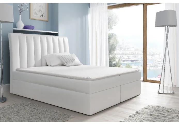 Kontinentálna posteľ Kaspis biela eko koža 200 x 200 + topper zdarma