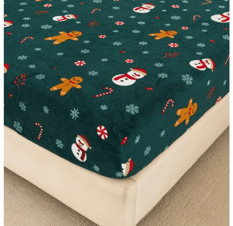 Plachta mikroplyš SNOWMAN AND GINGERBREAD 160x200 cm zelené