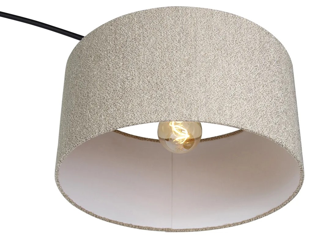 Moderná oblúková stojaca lampa čierna s taupe boucle tienidlom 50 cm - XXL
