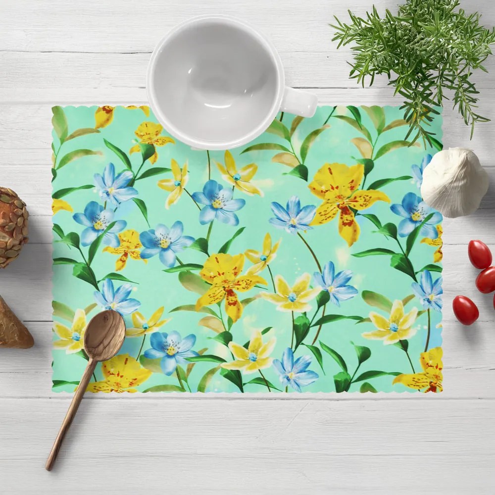 Biante Teflónové prestieranie na stôl TF-082 Žlto-modré ľalie na mintovom 30x40 cm