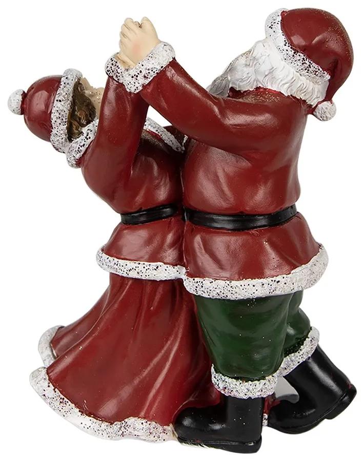 Červená vianočná dekorácia tancujúca Santa s babčou - 12*8*15 cm