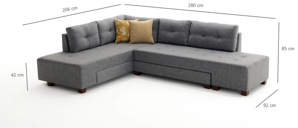 Rohová rozkladacia pohovka Manama sivá II ľavá