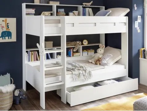 Dvojposchodová posteľ s regálom Jusa 90x200 cm, biela%