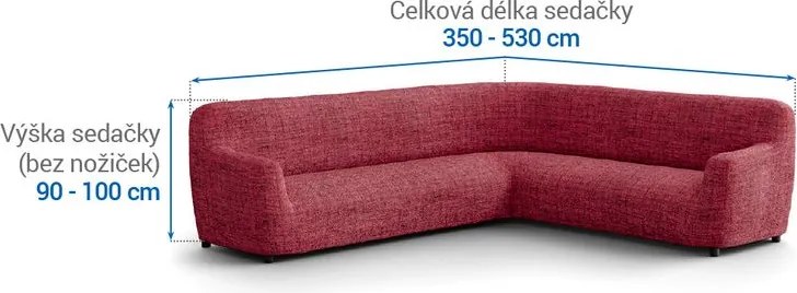 Bielastické poťahy VITTORIA bordó rohová sedačka (š. 350 - 530 cm)