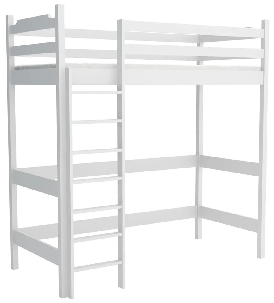 Detská vyvýšená posteľ z masívu borovice TEXAS - 200x90 cm - BIELA