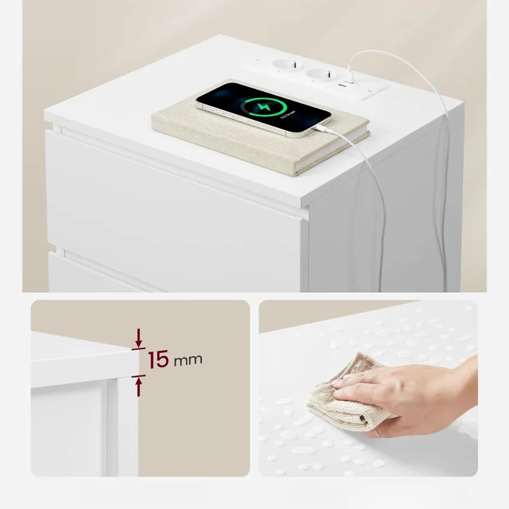 Nočný stolík s funkciou nabíjania ZION, 35x40x59cm, biela Vasagle