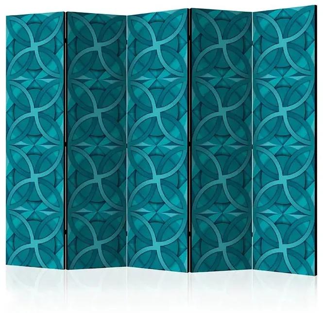 Paraván - Geometric Turquoise II [Room Dividers] Veľkosť: 225x172, Verzia: Akustický