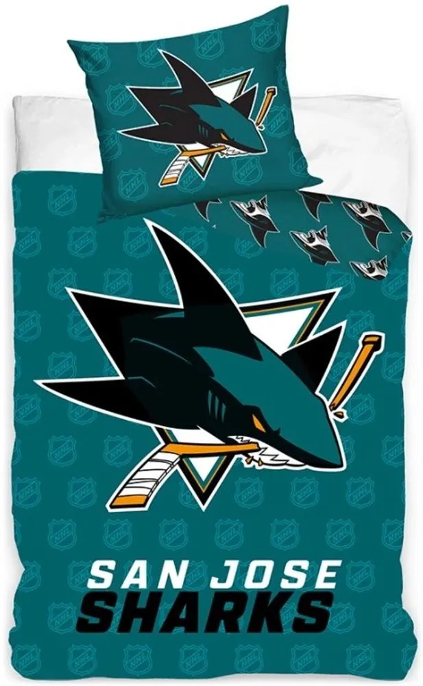 Hokejové posteľné obliečky NHL San Jose Sharks - motív Shields - 100% bavlna renforcé - 70 x 90 cm + 140 x 200 cm