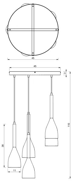 Luster na lanku MUZA 5xE27/15W/230V čierna/hnedá/medená/buk