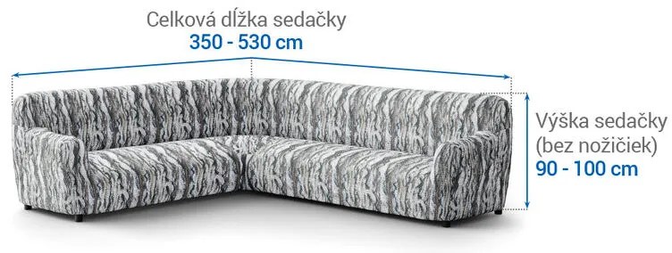 Bielastické poťahy OCEANO NOVÉ šedo-modré rohová sedačka (š. 350 - 530 cm)