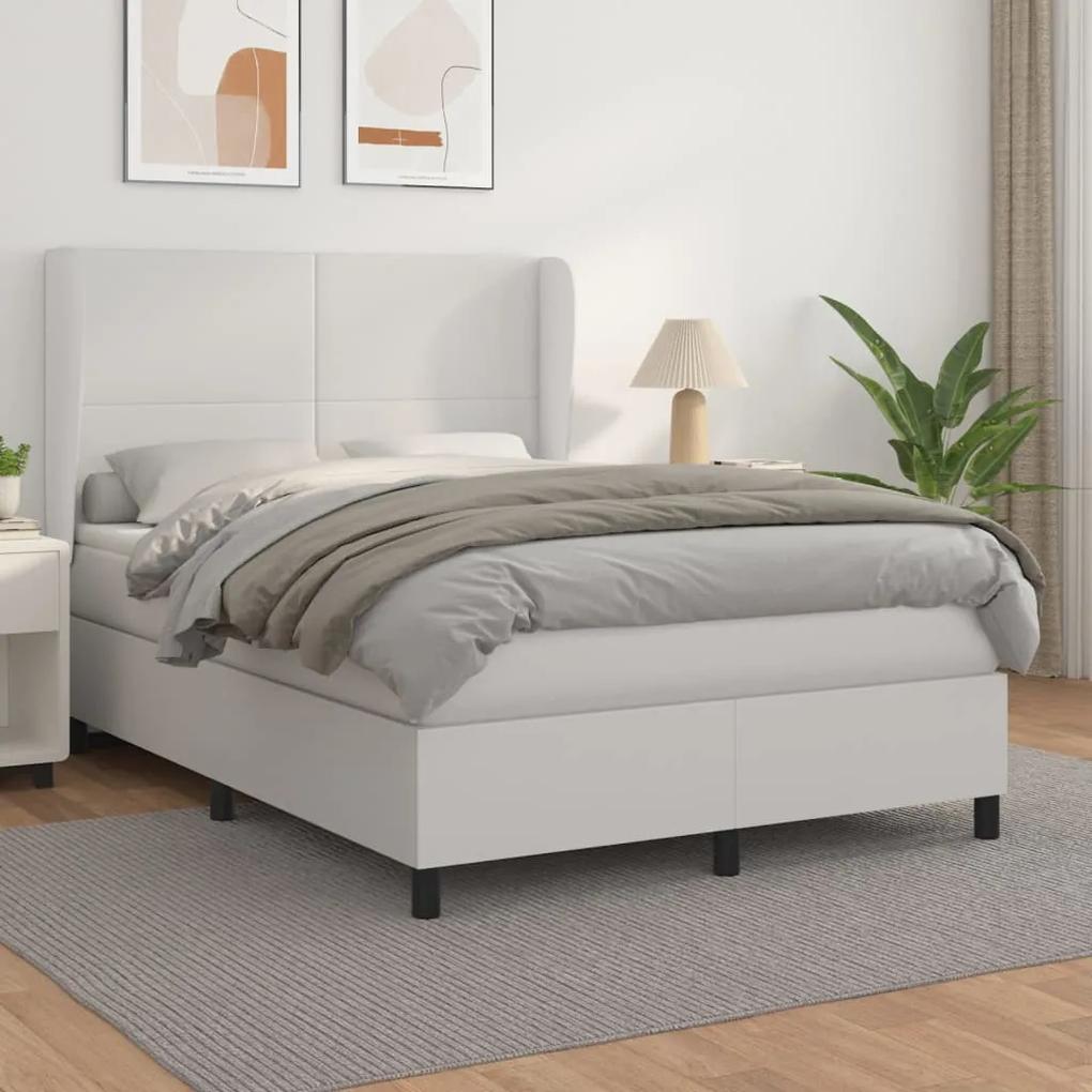 Boxspring posteľ s matracom biela 140x200 cm umelá koža 3128914