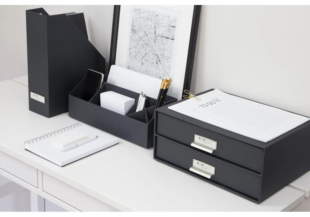 Tmavosivá 2-poschodová zásuvka na dokumenty Bigso Box of Sweden Birger, 33 × 22,5 cm