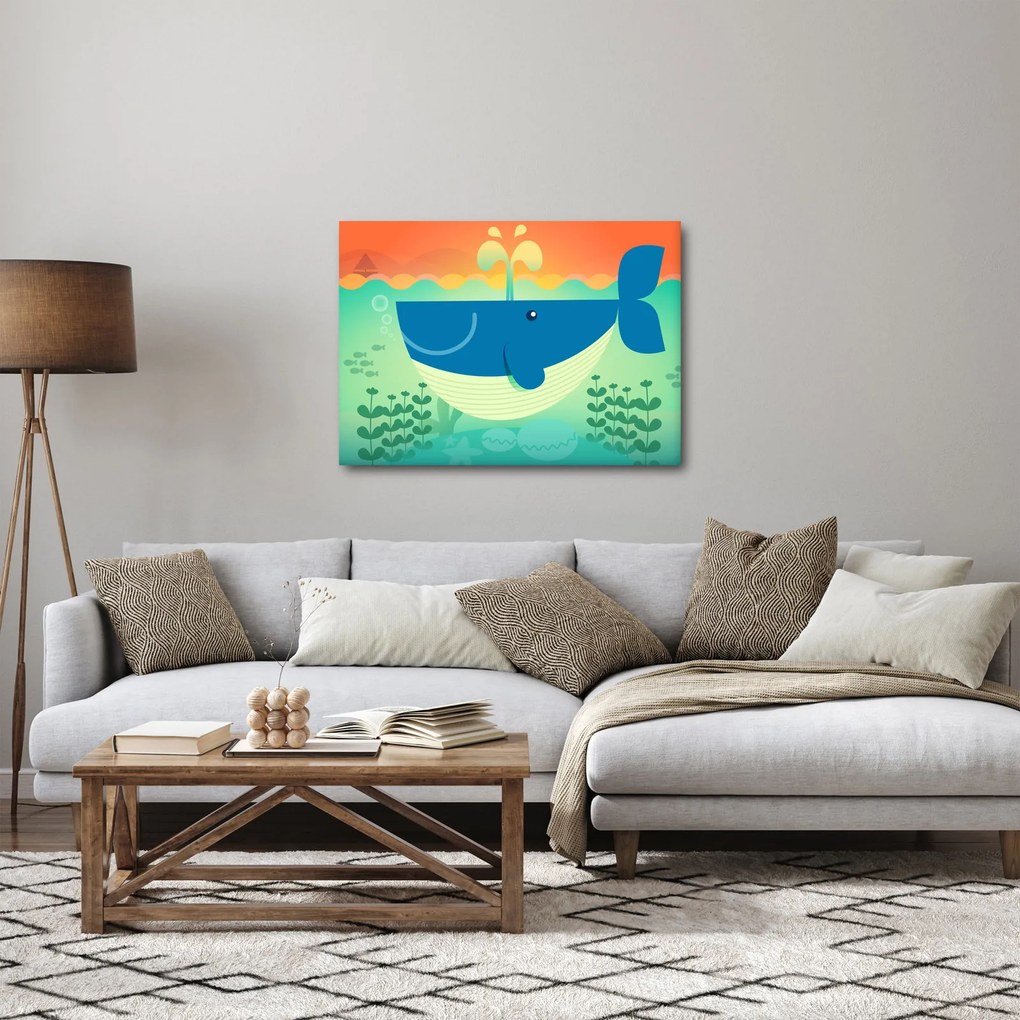 Obraz - Veselá veľryba v mori (70x50 cm)