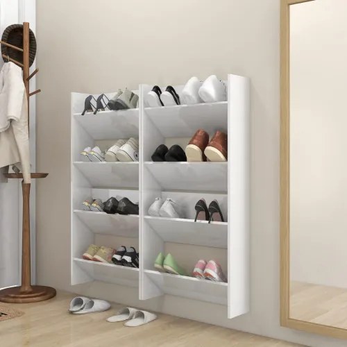 vidaXL Nástenné botníky 4 ks lesklé biele 60x18x60 cm drevotrieska-