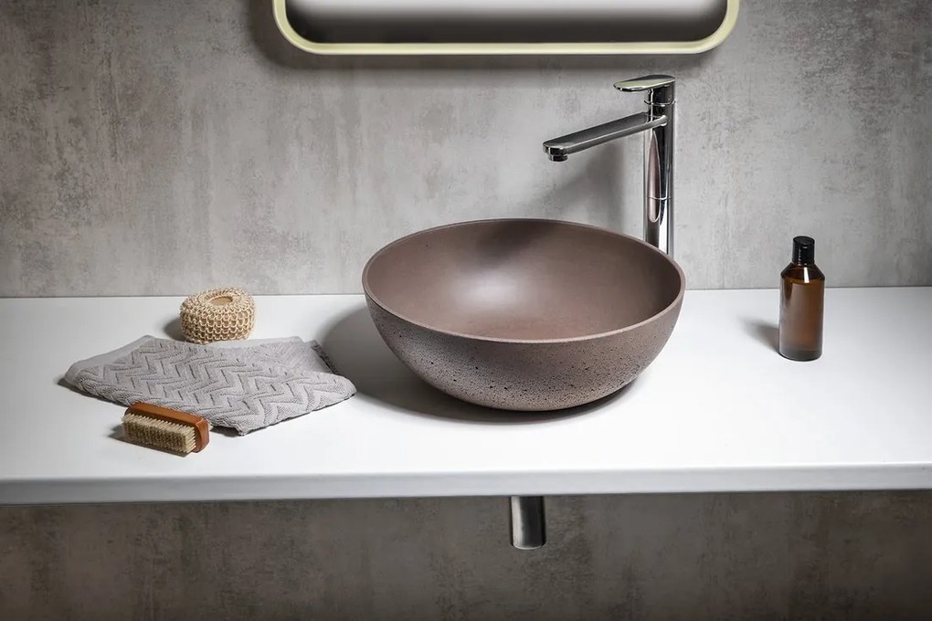 Sapho Sapho, FORMIGO betónové umývadlo, priemer 39 cm, tmavo hnedá, FG034