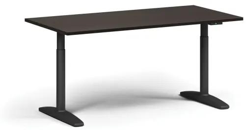 Výškovo nastaviteľný stôl OBOL, elektrický, 675-1325 mm, doska 1600x800 mm, čierna zaoblená podnož, wenge