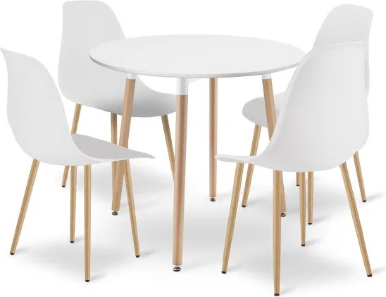 Jedálenský stôl KAMI biely / hnedý so štyrmi stoličkami WAT biele / hnedé