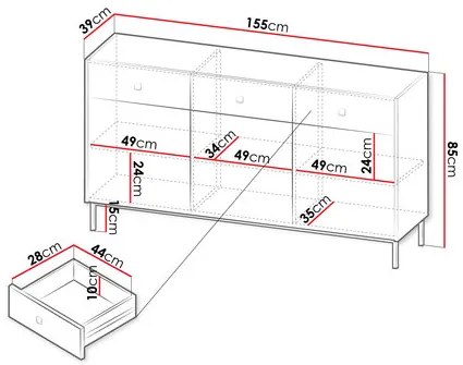 Komoda Probazzo 3D3SZ (biela + zlatá) . Vlastná spoľahlivá doprava až k Vám domov. 1103669