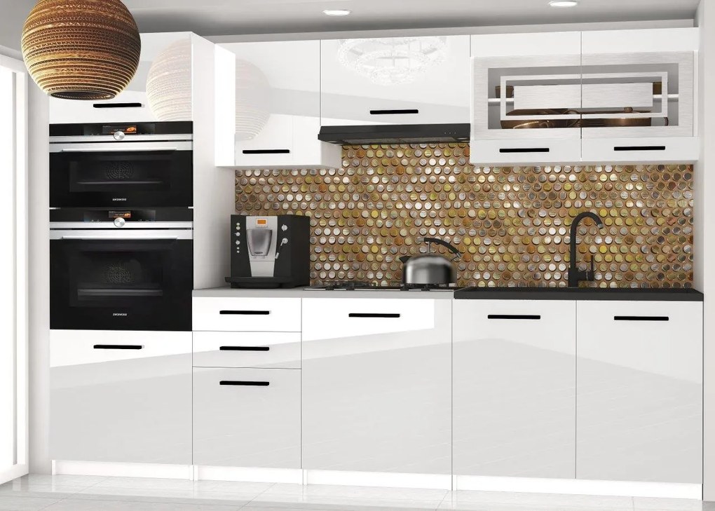 Kuchynská linka Belini 240 cm biely lesk s pracovnou doskou Paula2 INF PAULA2/4/WT/W/0/B1