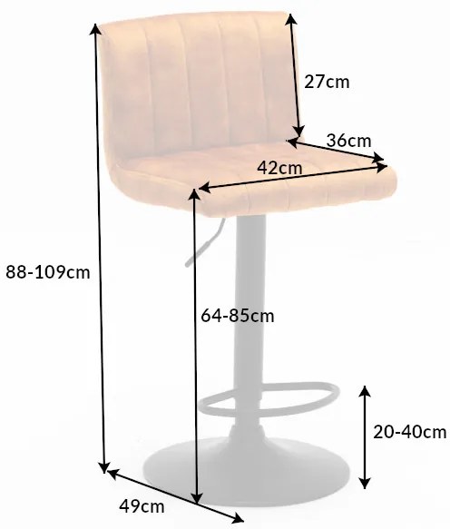 Barová stolička Portland 88-109cm horčicovo žltý zamat