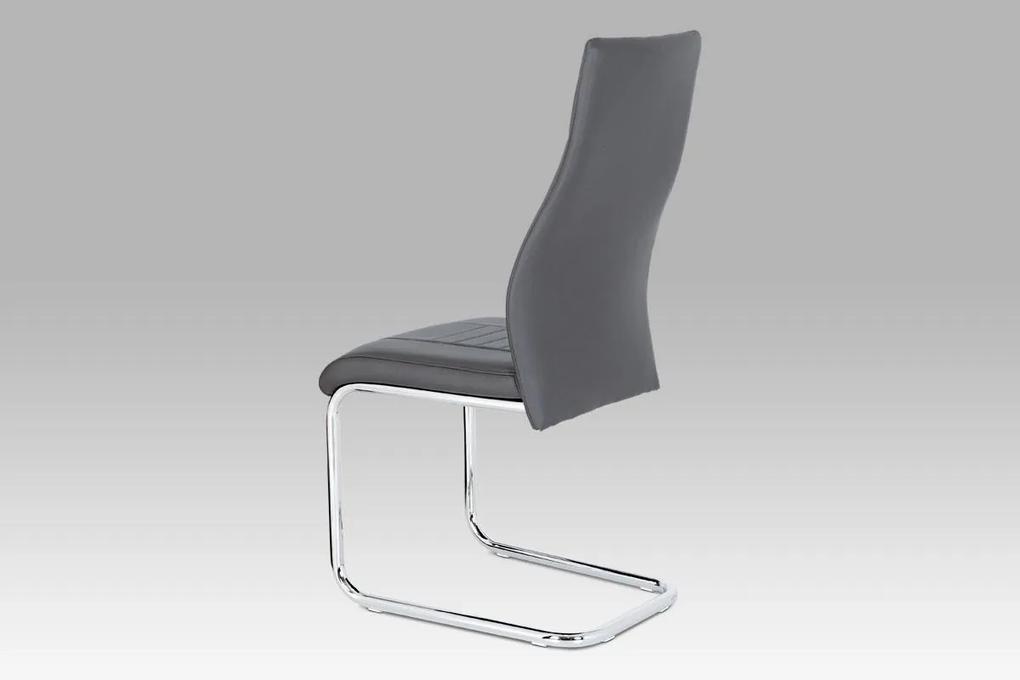 Autronic -  Jedálenská stolička HC-955 GREY, šedá koženka / chróm