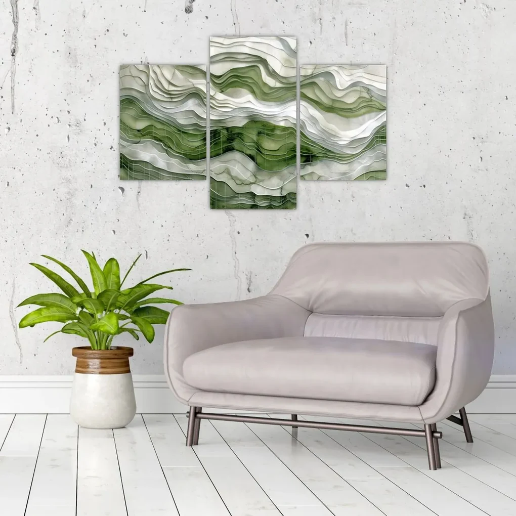 Obraz - Zelenobiele vlnky (90x60 cm)