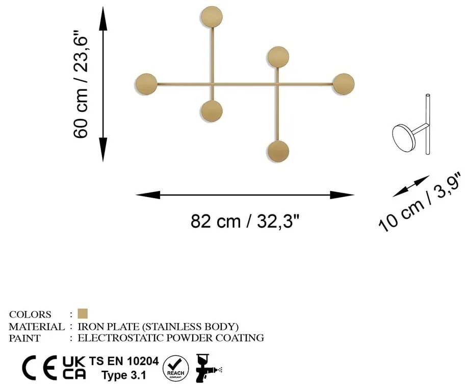 Kovový nástenný vešiak v zlatej farbe Dama-A – Kalune Design