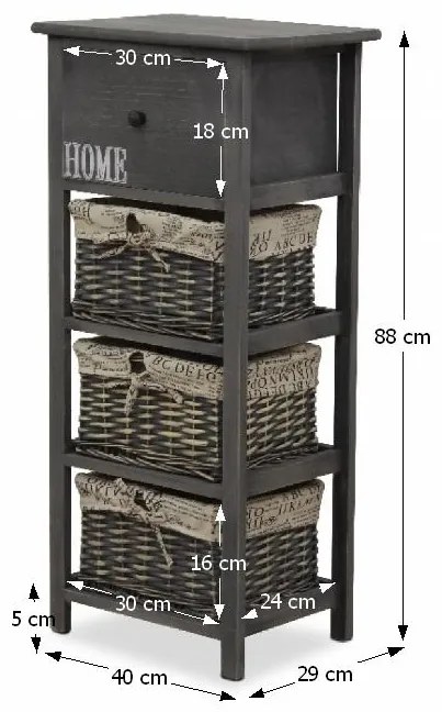 Kondela Komoda DARKIE 3, 3 košíky, 1 zásuvka, tmavo hnedá