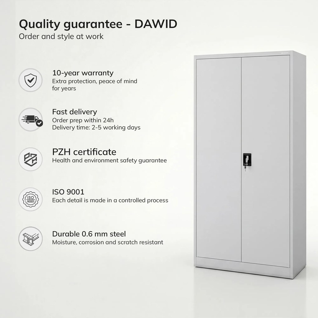 Uzamykateľná hospodárska skriňa sivá DAWID 900 x 1850 x 450 mm