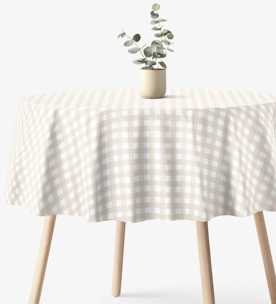 Goldea okrúhly obrus 100% bavlnené plátno - latte kocky Ø 120 cm