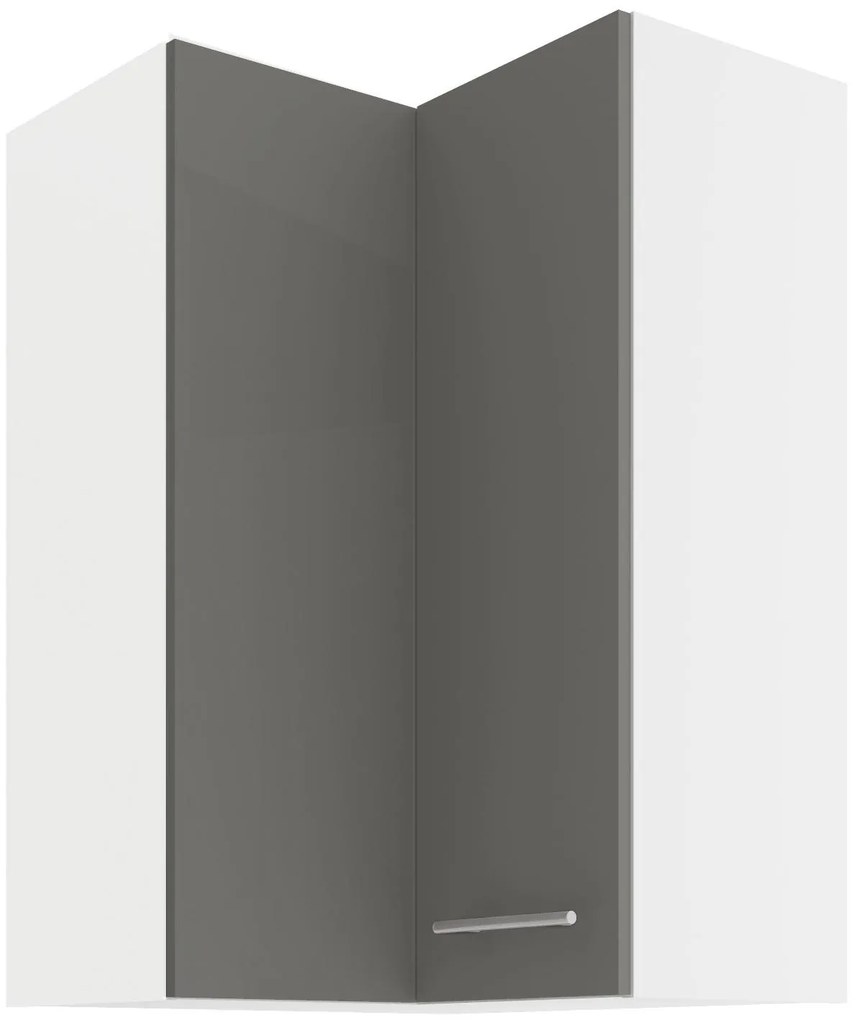 Horná rohová kuchynská skrinka Lavera 60x60 GN-90 2F (90°) (korpus: biela + front: lesk sivý). Akcia -6%. Vlastná spoľahlivá doprava až k Vám domov. 1134586